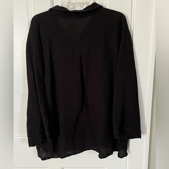 Blanca Black 100% Cotton Gauze Button Up  Swim Cover Up Shirt One Size - Picture 5 of 12